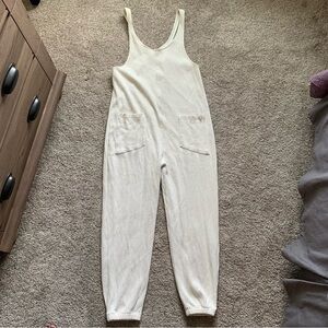 For Days Women’s Cream Ribbed Organic Recycled Cotton Romper Jumpsuit Size S